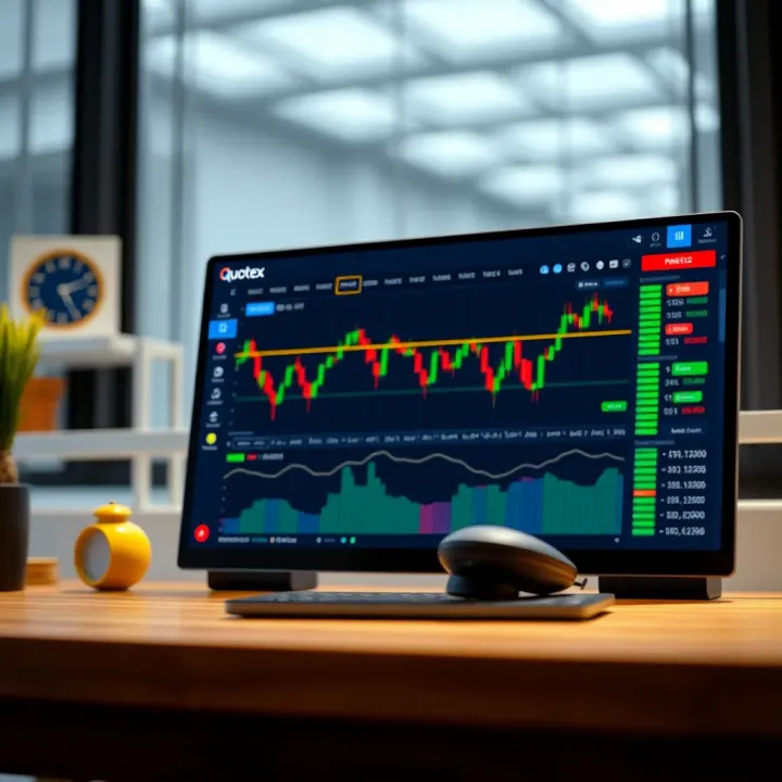 Screenshot showcasing the Quotex Web platform user interface with trading charts and tools