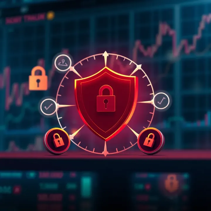 Safe trading concept with shield and secure transaction symbols