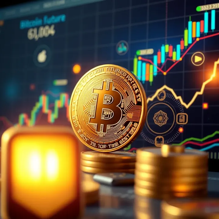 Graph showing bitcoin's price trends with technological icons around representing innovation