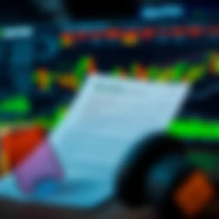 Illustration of financial regulation documents with a digital platform interface in the background