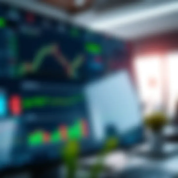 Trading platform interface showing various financial charts and asset options