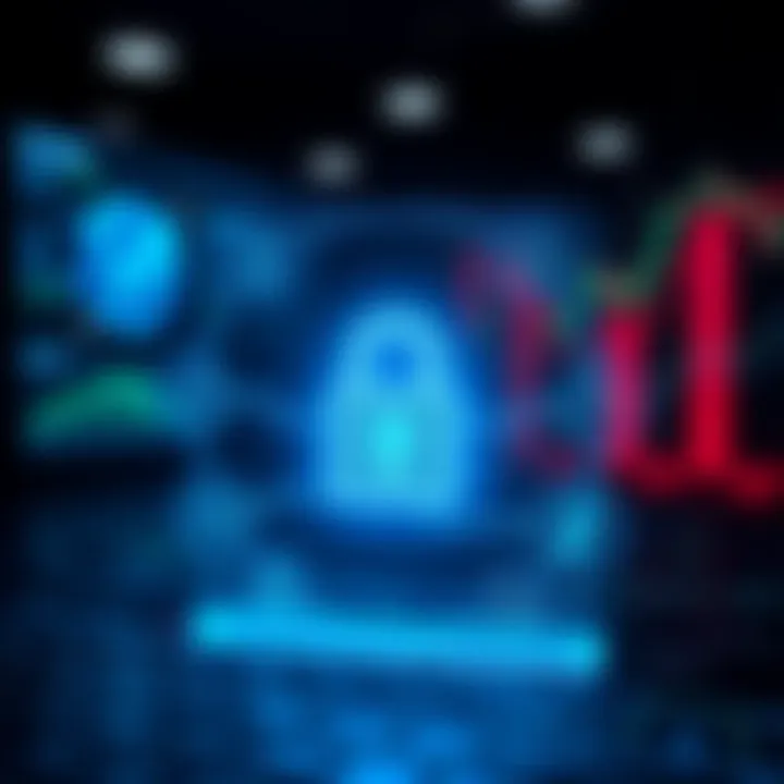 Illustration representing secure online trading with encryption and financial security icons