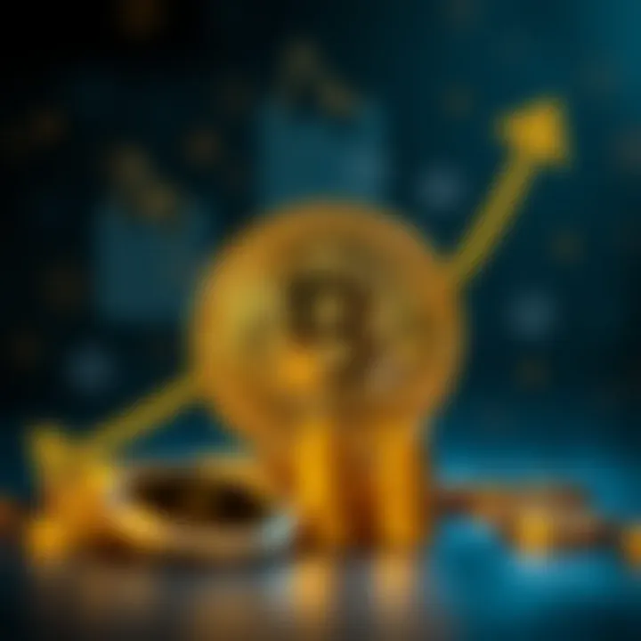 Conceptual illustration of bitcoin as a store of value with regulatory symbols and growth arrows