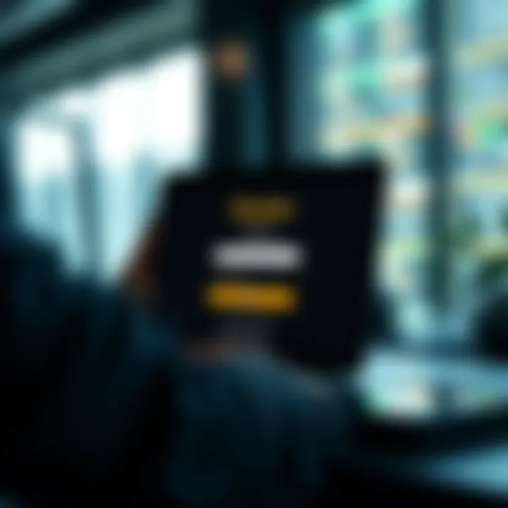 User interface showing the Quotex platform login screen on a digital device