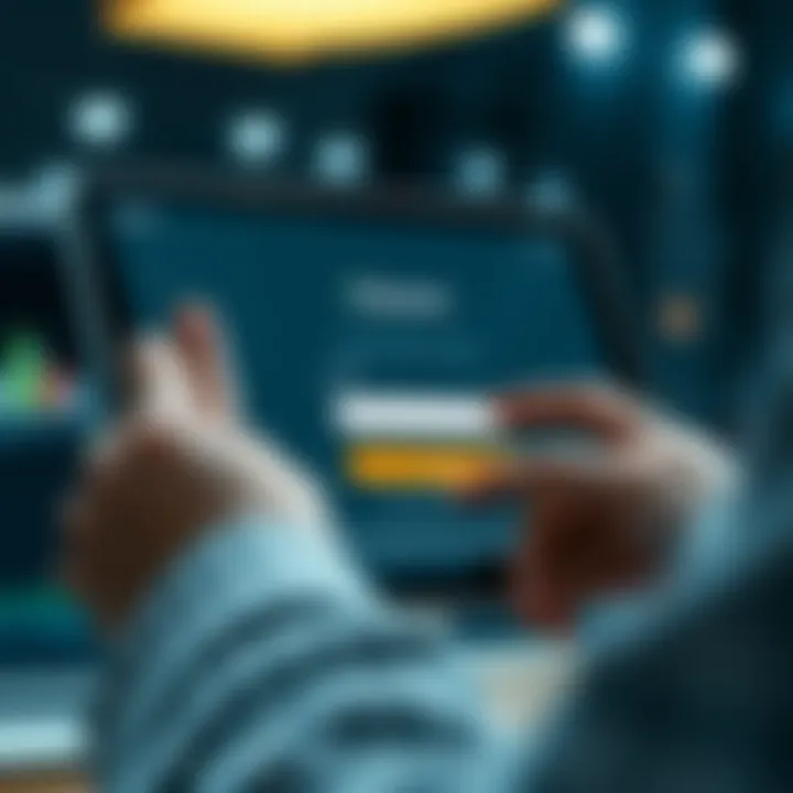 User interacting with Quotex platform login interface on a digital device