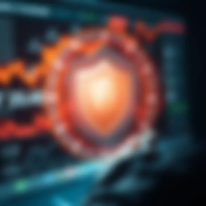 Secure investment concept with shield and financial icons representing protection in digital trading