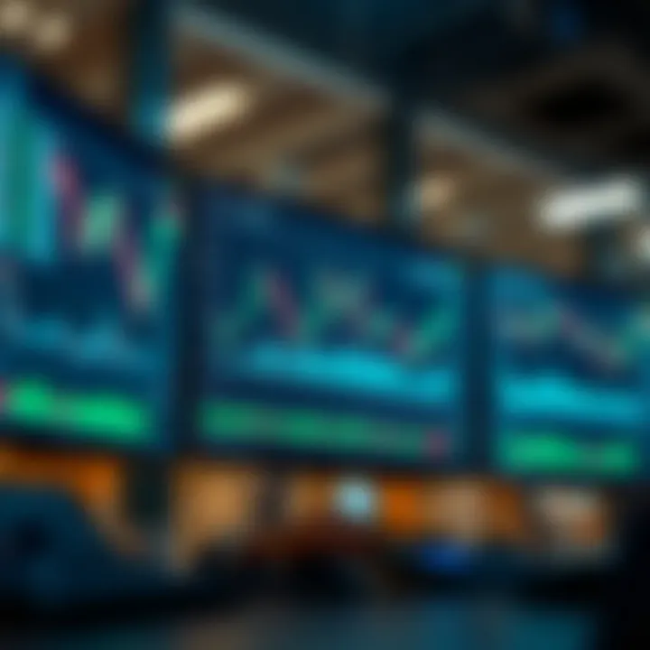 Digital interface displaying online trading platform with charts and financial data