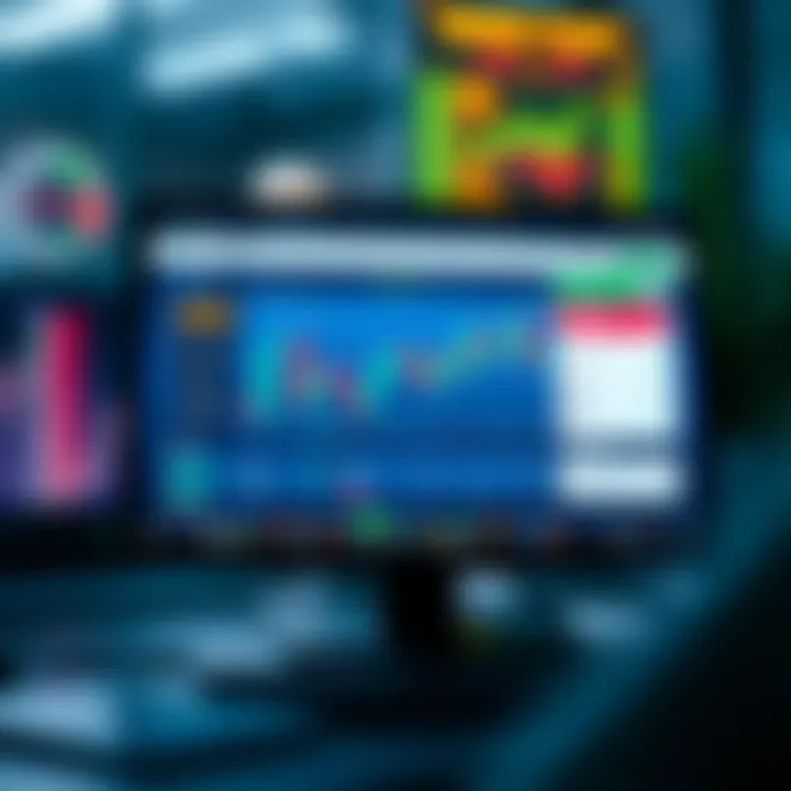 Illustration showing a digital trading platform with demo account interface and virtual funds on screen