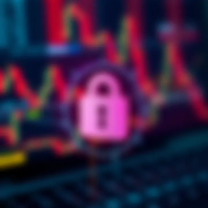Digital security symbols representing protection of personal information on online trading platform