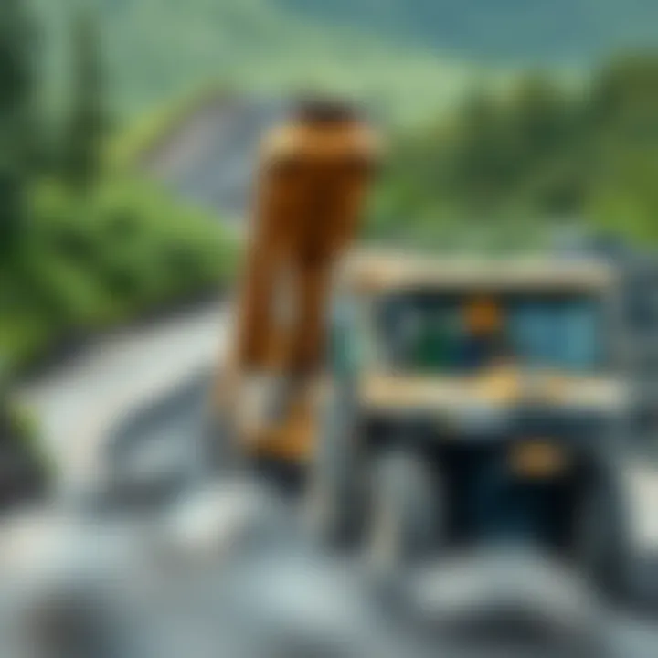 Modern mining equipment operating in an environmentally friendly manner within a green landscape