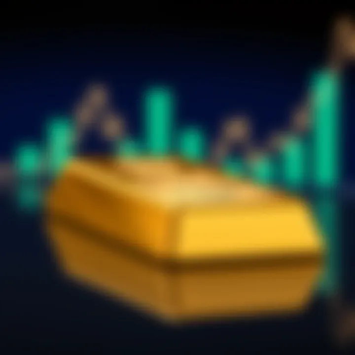 Close-up of a standard gold bar placed on a reflective surface highlighting its weight and purity marks