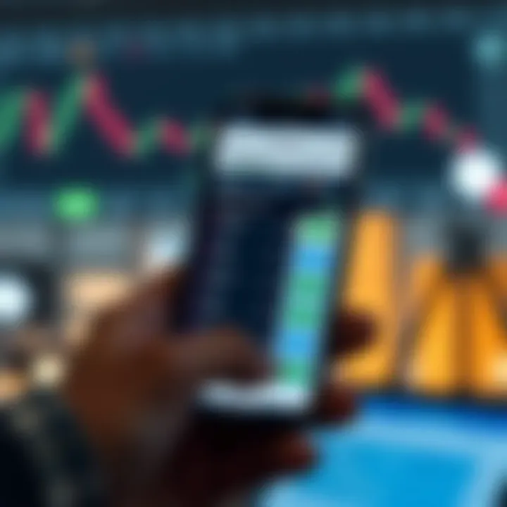 Mobile device displaying the IQ Option app interface with various trading options visible