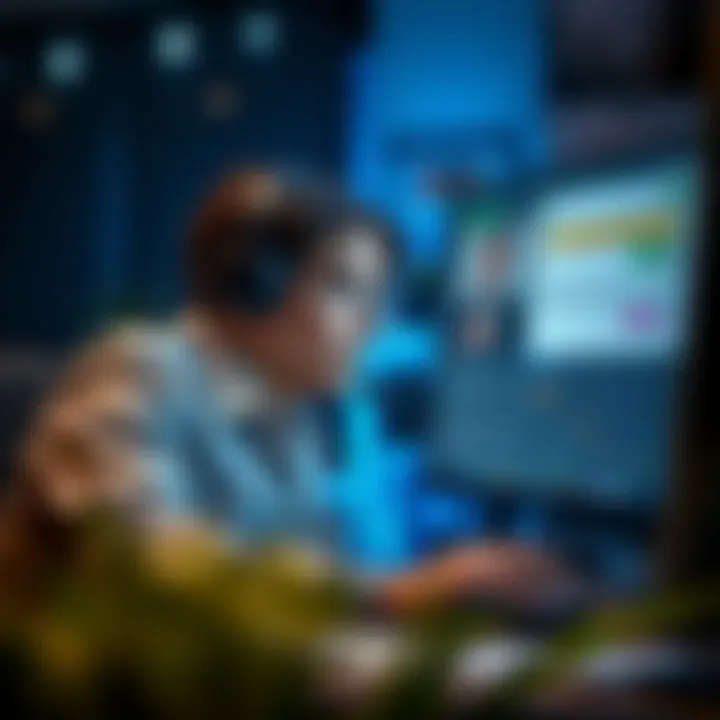 Customer support representative assisting a user via computer chat