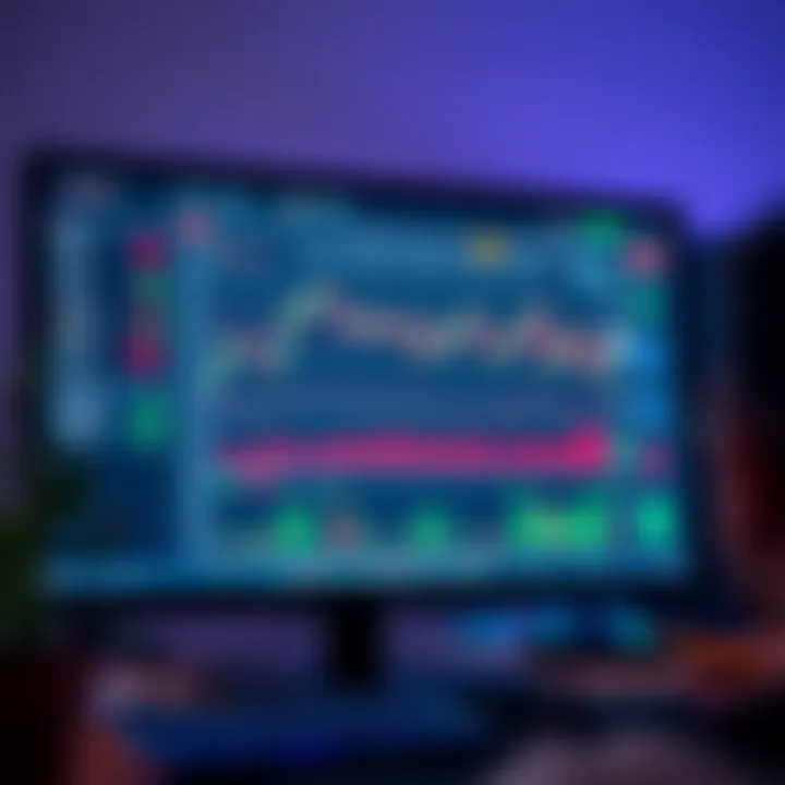 Graphical representation of trading strategies and analytics on a computer screen within the IQ Option platform