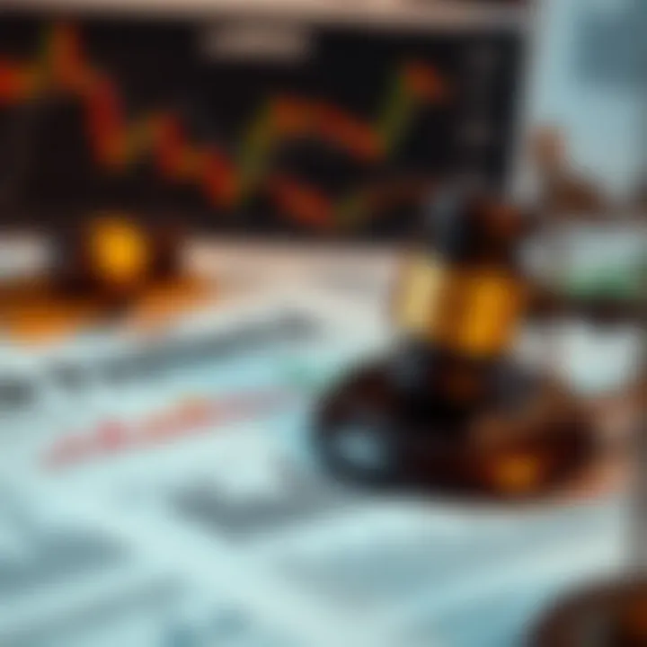 Illustration of lawsuit documents and financial charts representing legal challenges and investor concerns