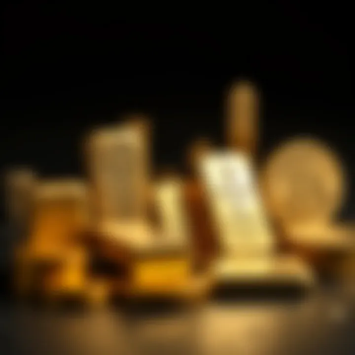 Different types of gold bars and coins highlighting their weight and purity differences