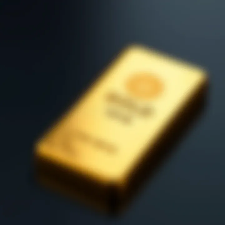 Standard gold bar resting on a dark surface showcasing its glossy texture and rectangular shape