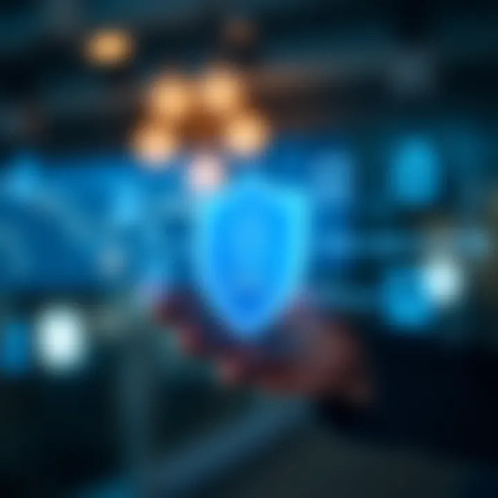 Illustration of account protection with digital shield and secure authentication icons