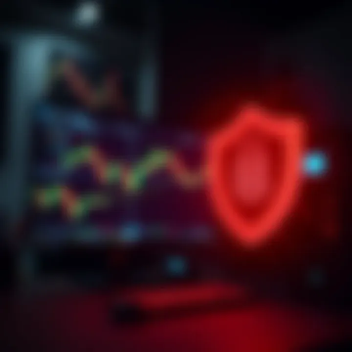 Safe and secure trading environment with computer and shield icon symbolizing protection