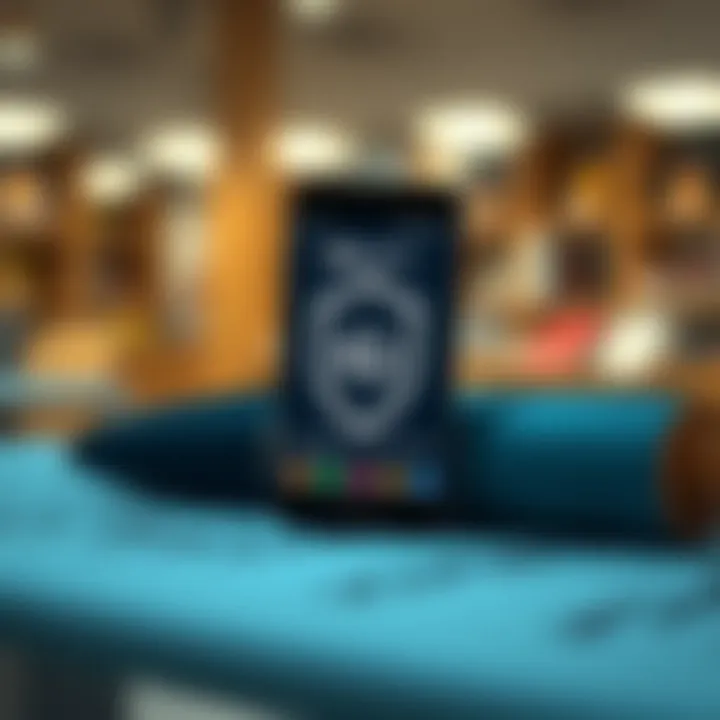 Illustration of a secure installation process with Android smartphone and shield icon