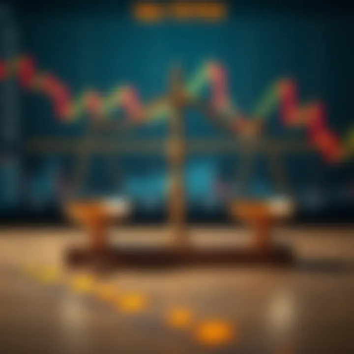 Illustration of risk management techniques with graphs and balance scales for trading