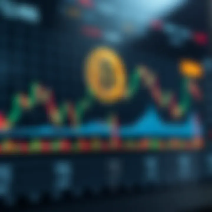 Graph showing Bitcoin price fluctuations with technical indicators overlay