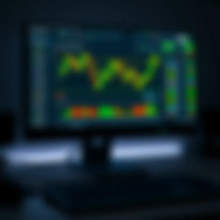 Desktop computer displaying Quotex trading platform interface with charts and trading options