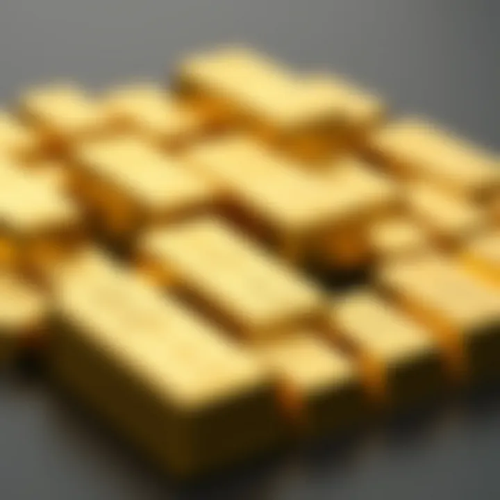 Variety of gold bars with different sizes and weights arranged together to show common variations