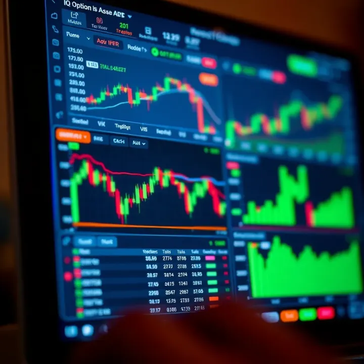 User interface of IQ Option app showcasing trading charts and asset selection
