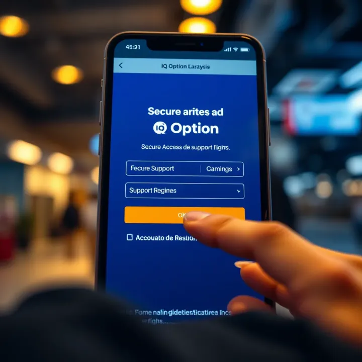 Secure login screen and support features of IQ Option trading platform