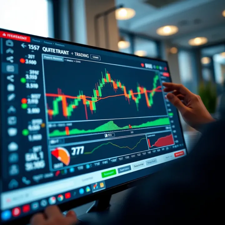 Interface of Quotex demo trading platform showing charts and trading options