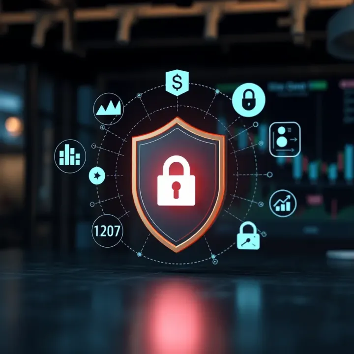 Secure investment concept with shield and financial icons representing safety and support