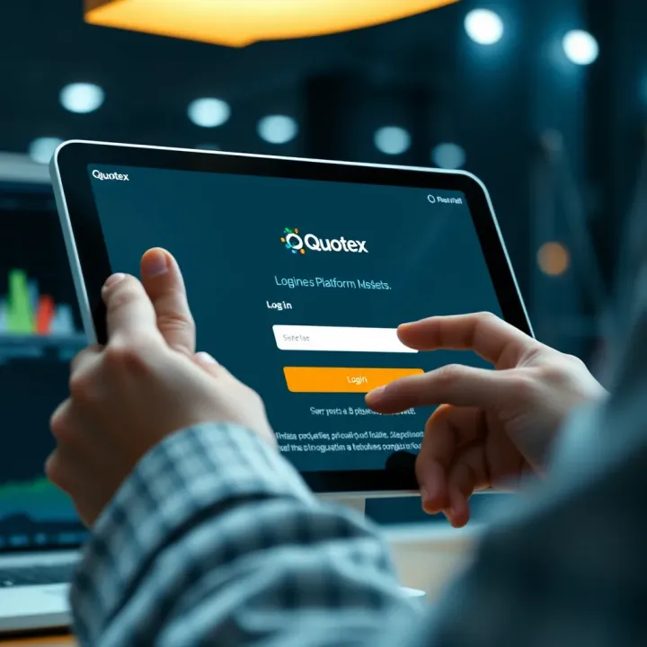 User interacting with Quotex platform login interface on a digital device
