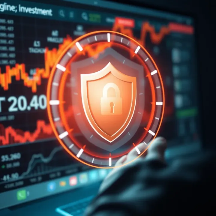 Secure investment concept with shield and financial icons representing protection in digital trading
