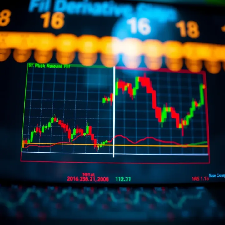 Graph showing risk and reward balance in derivative trading with market trends and fluctuations