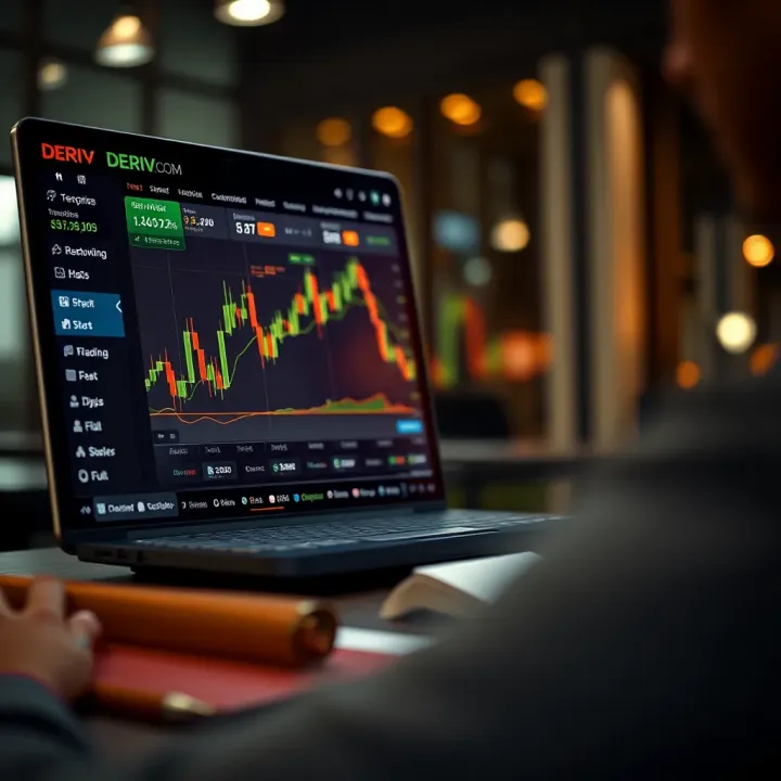 User interface of Deriv.com trading application showing real-time market charts and trading options