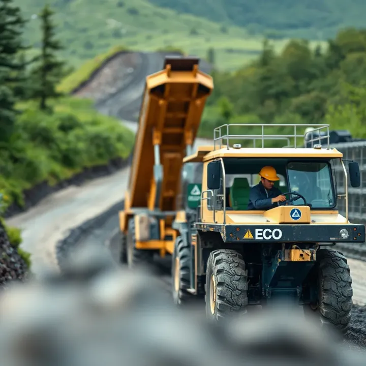 Modern mining equipment operating in an environmentally friendly manner within a green landscape