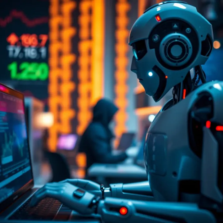 Conceptual illustration of ethical considerations and financial market impact of trading bots