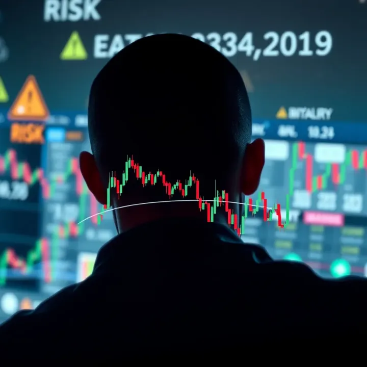 Illustration of financial risk concepts with warning symbols and fluctuating market lines