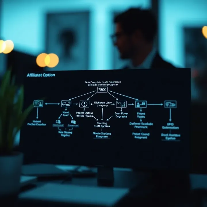 Diagram showing the network growth and commission flow in the Pocket Option affiliate program