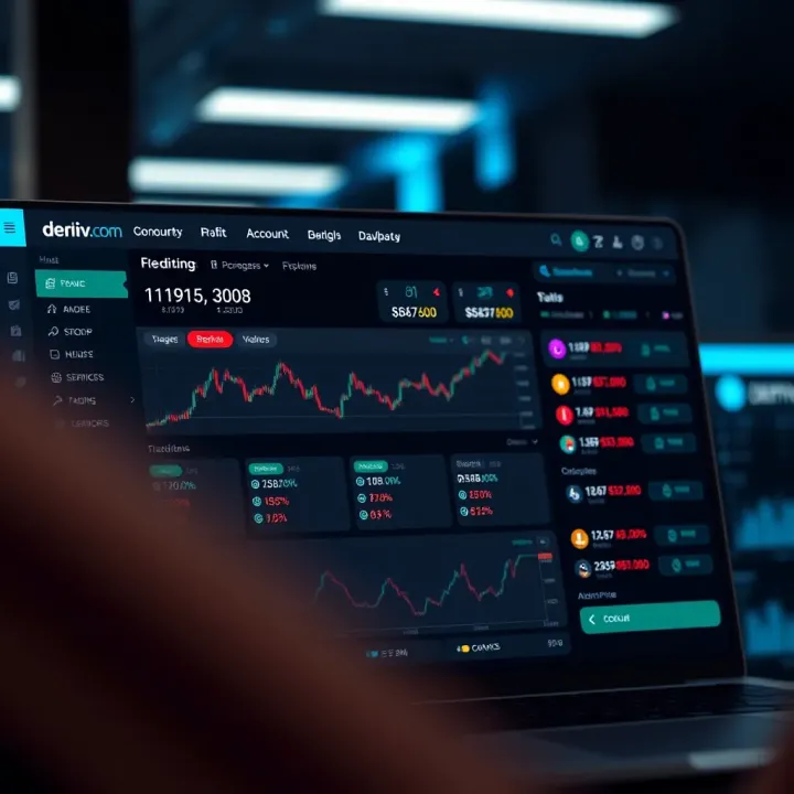 Dashboard overview showing trading options and account settings on Deriv.com