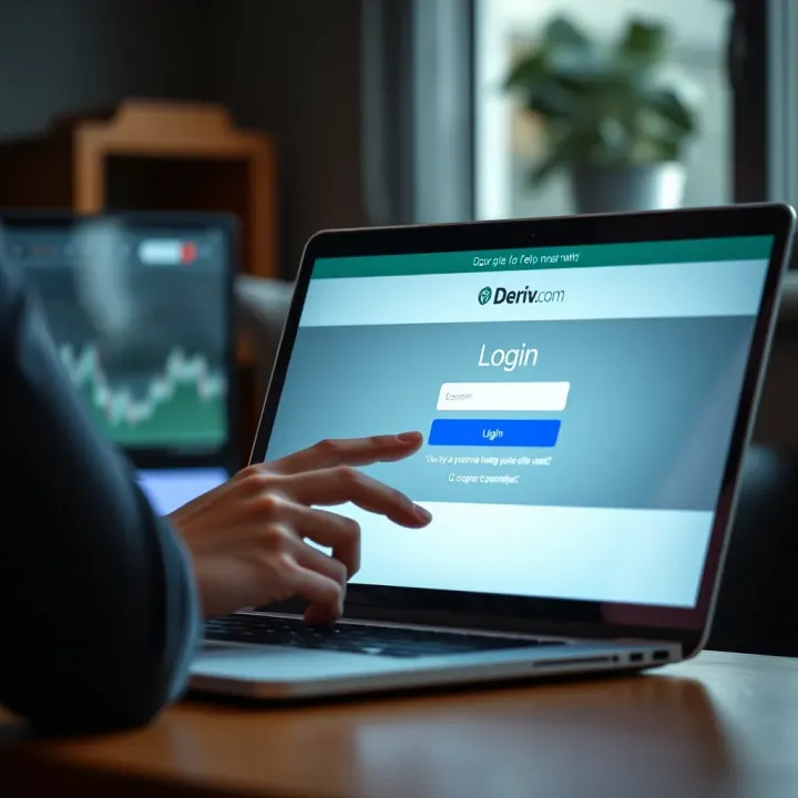 User logging into Deriv.com platform on a laptop with secure connection