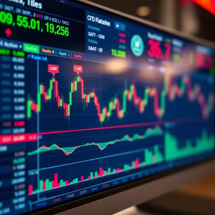 Illustration showing digital trading platform interface with various financial charts and graphs