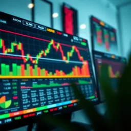 Trading platform interface with charts and financial data representing IC Markets services