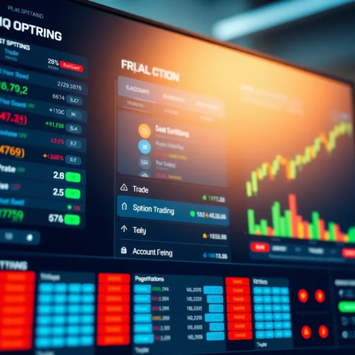 Dashboard of IQ Option platform showing trading options and account settings