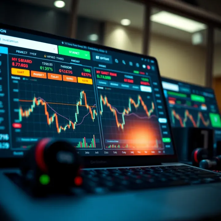 Interface of an online investment platform showing various trade options and asset charts