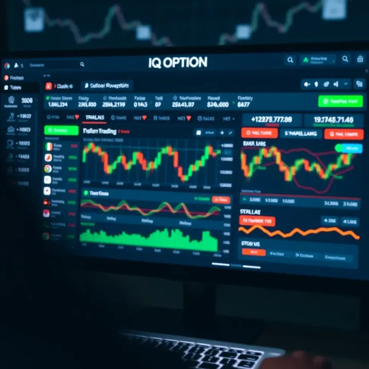 Dashboard interface of IQ Option platform showing various trading options and charts