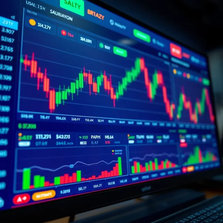 Interface displaying financial charts and trading options on investment software platform