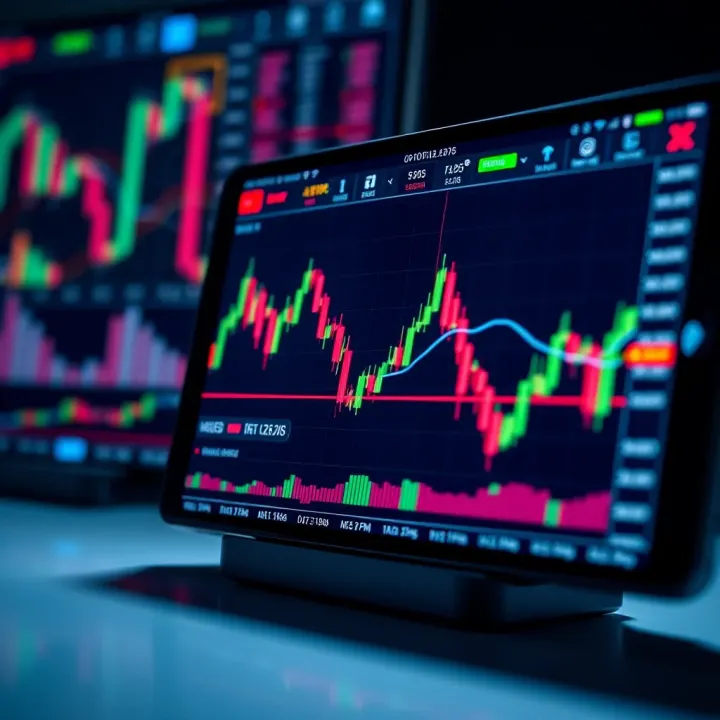Interface showcasing IQ Option platform with trading charts on a mobile device
