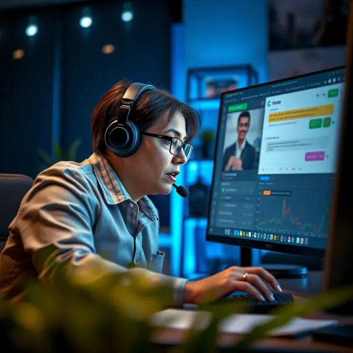 Customer support representative assisting a user via computer chat
